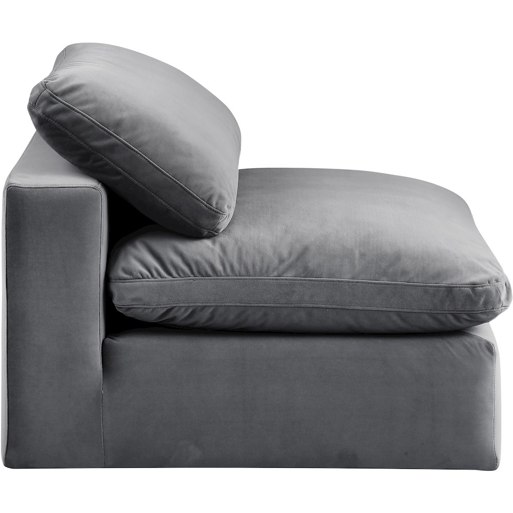 Comfy Grey Velvet Modular Armless Chair. Picture 5