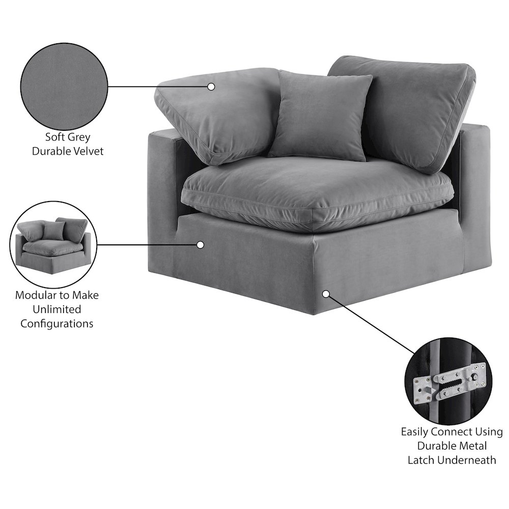 Comfy Grey Velvet Modular Corner Chair. Picture 13
