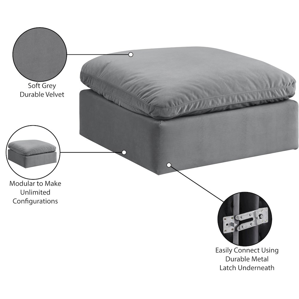 Comfy Grey Velvet Modular Ottoman. Picture 6