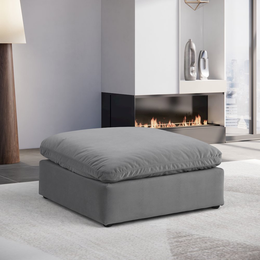 Comfy Grey Velvet Modular Ottoman. Picture 2
