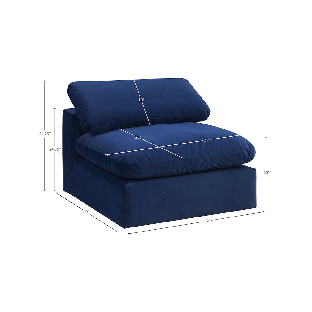 Comfy Navy Velvet Modular Armless Chair. Picture 10