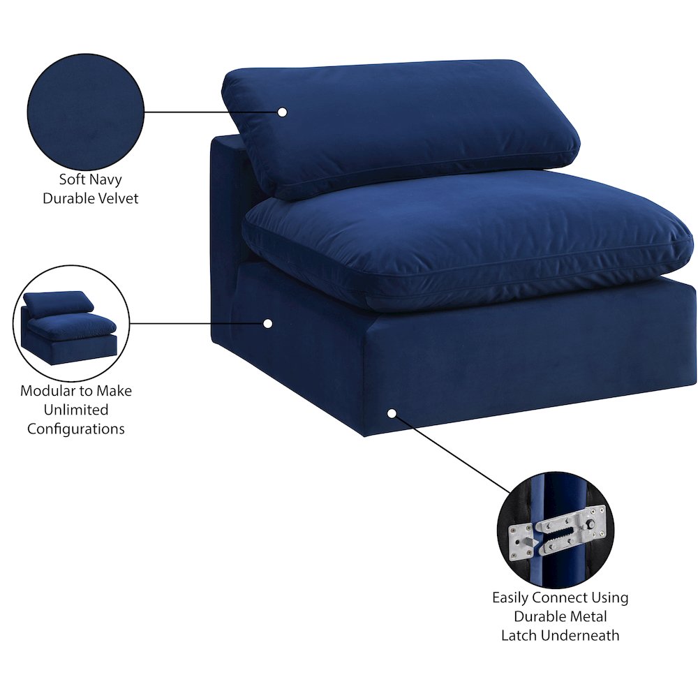 Comfy Navy Velvet Modular Armless Chair. Picture 11