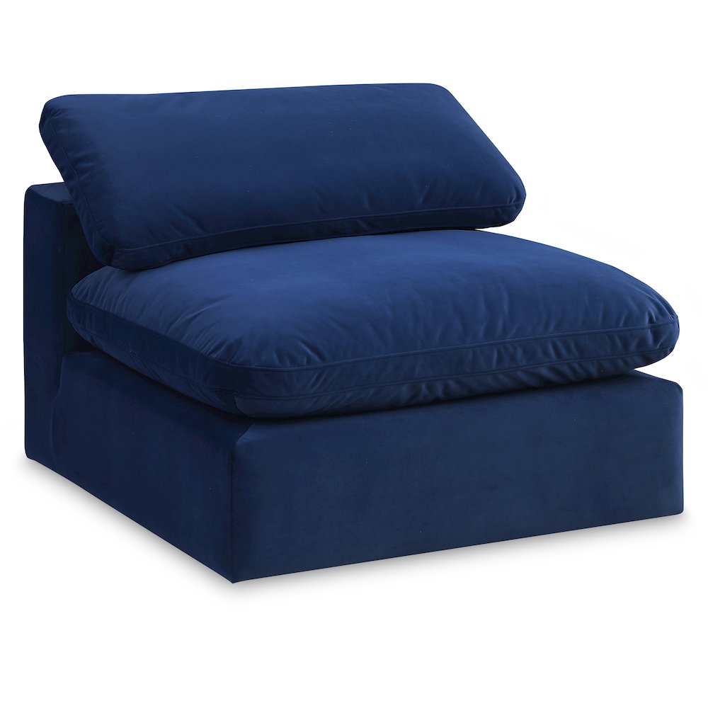 Comfy Navy Velvet Modular Armless Chair. Picture 1