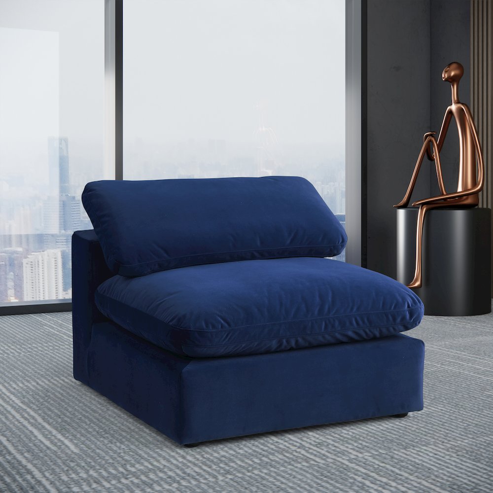 Comfy Navy Velvet Modular Armless Chair. Picture 2