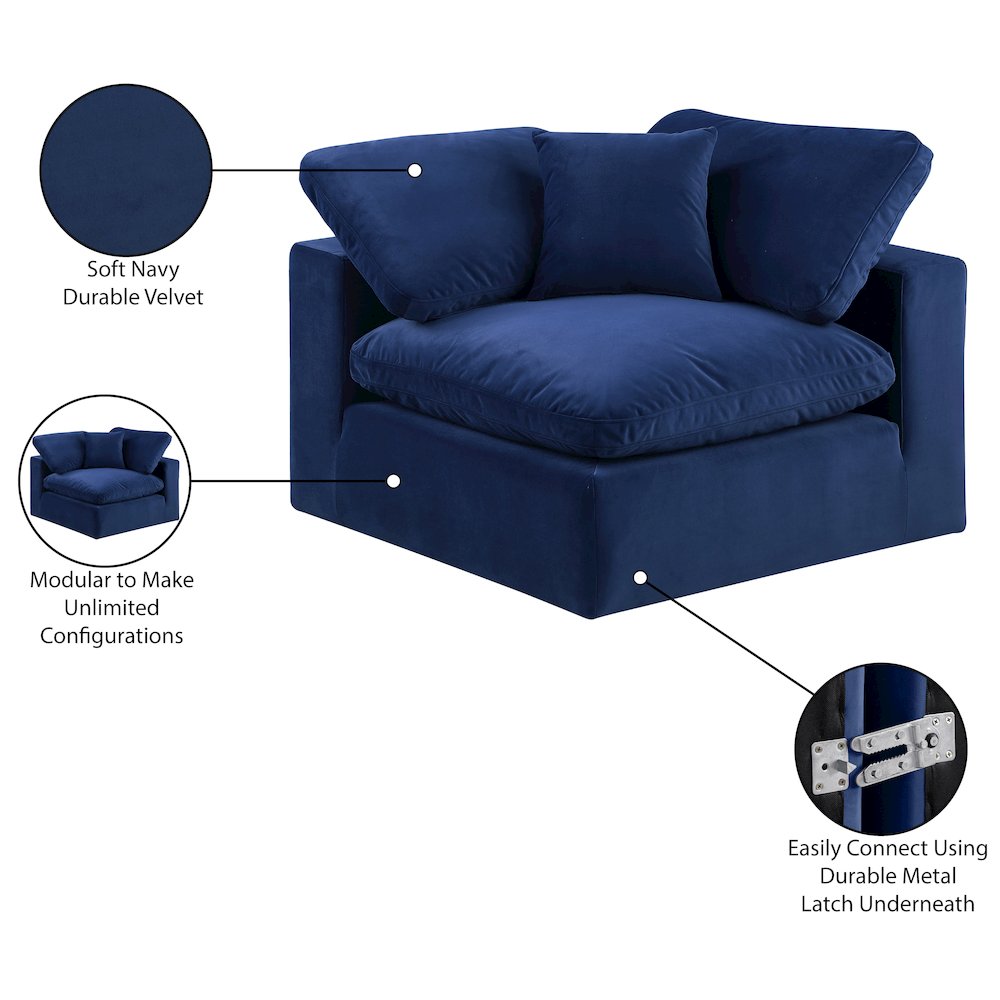 Comfy Navy Velvet Modular Corner Chair. Picture 13