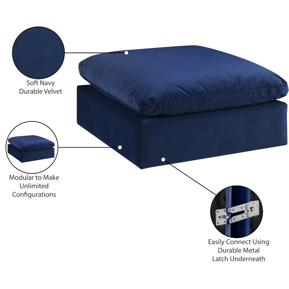 Comfy Navy Velvet Modular Ottoman. Picture 6