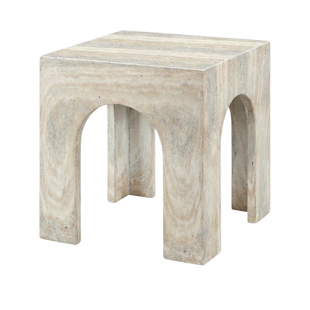 Concrete And Fiberglass Indoor/Outdoor End Table with Travertine Top. Picture 1