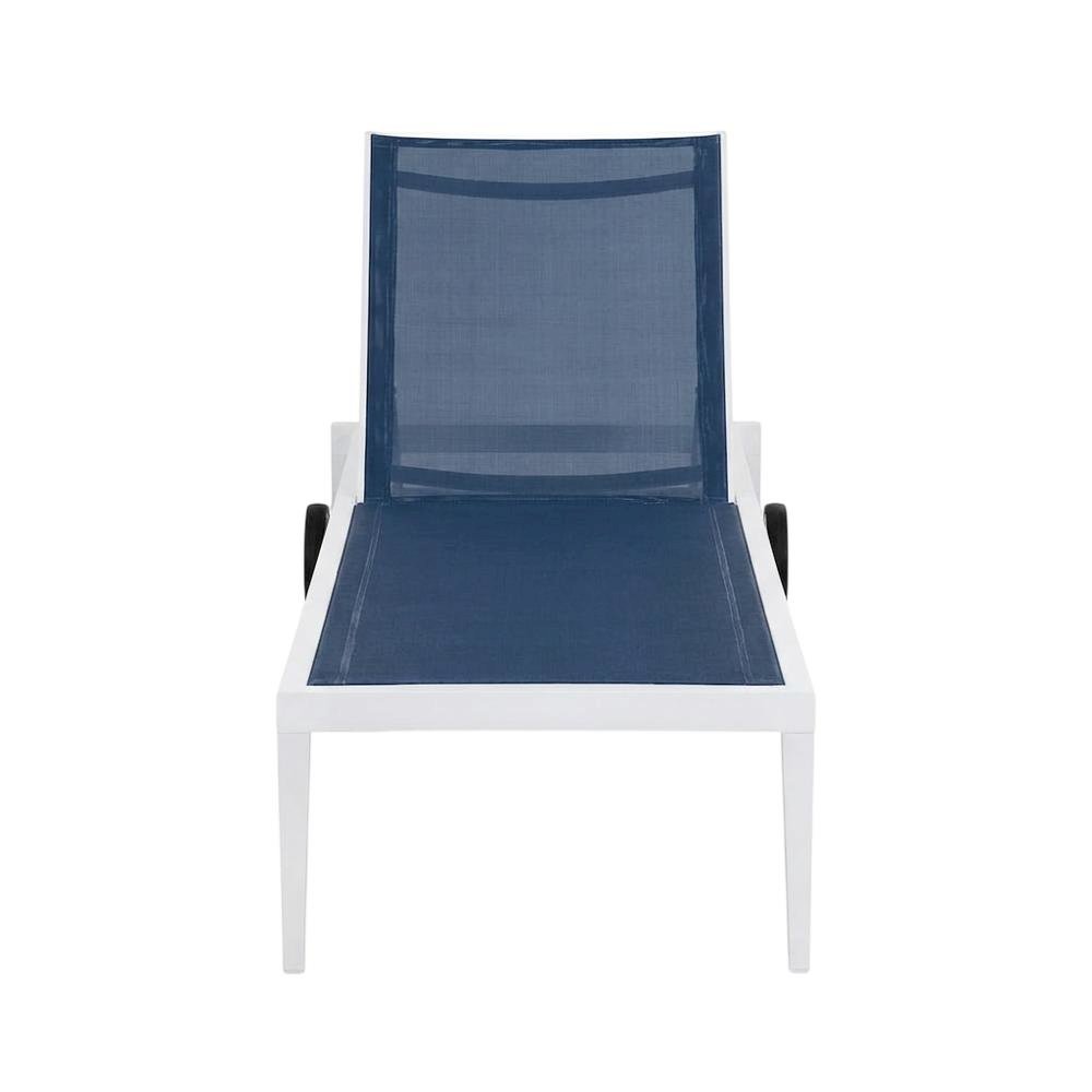 Navy Mesh Fabric Outdoor Lounge Chair, Contemporary Design, Cushioned Seat. Picture 4