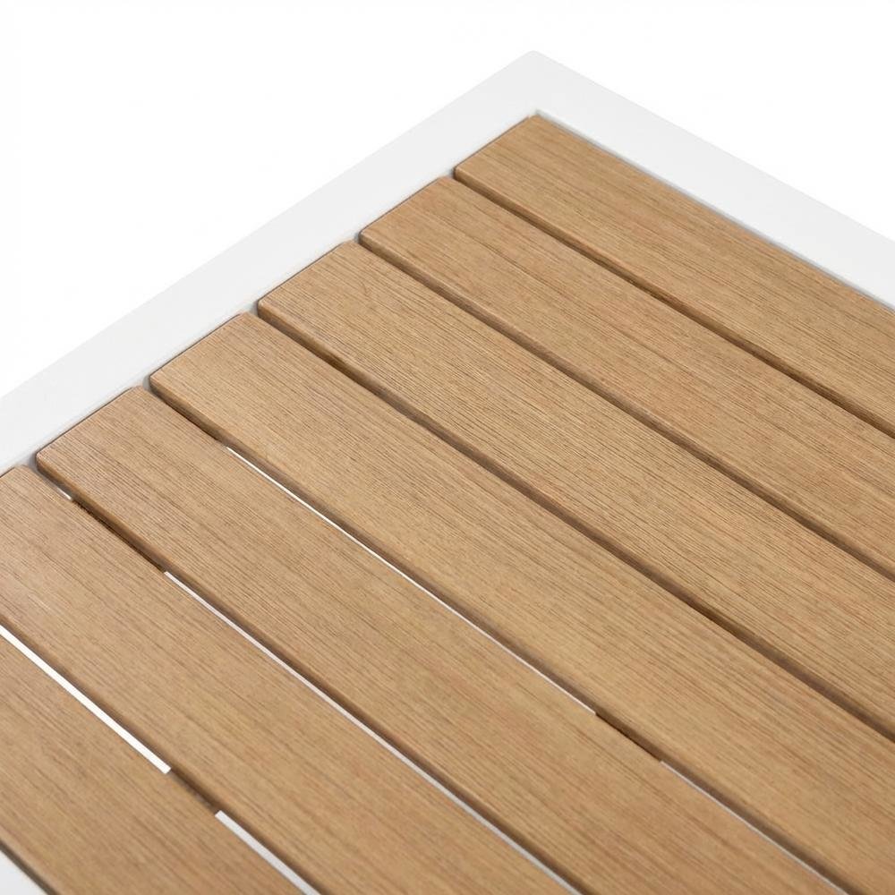 Brown Wood Look Accent Outdoor Patio Aluminum Coffee Table, Contemporary. Picture 5