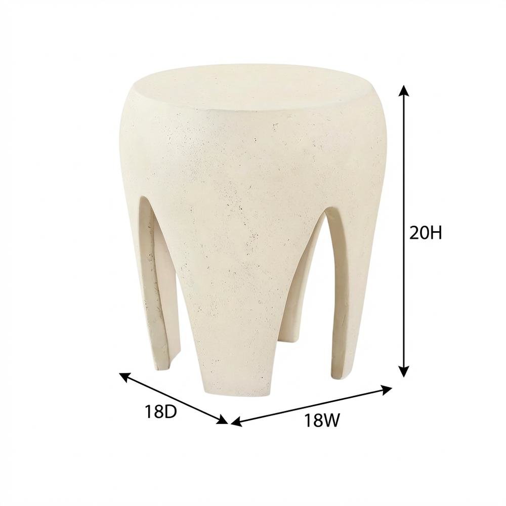 Cream Concrete and Fiberglass Indoor Outdoor End Table with Round Top. Picture 7