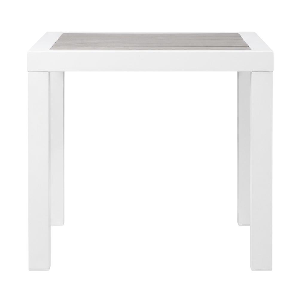 Gray Wood Look Outdoor Patio End Table With Aluminum Frame. Picture 4