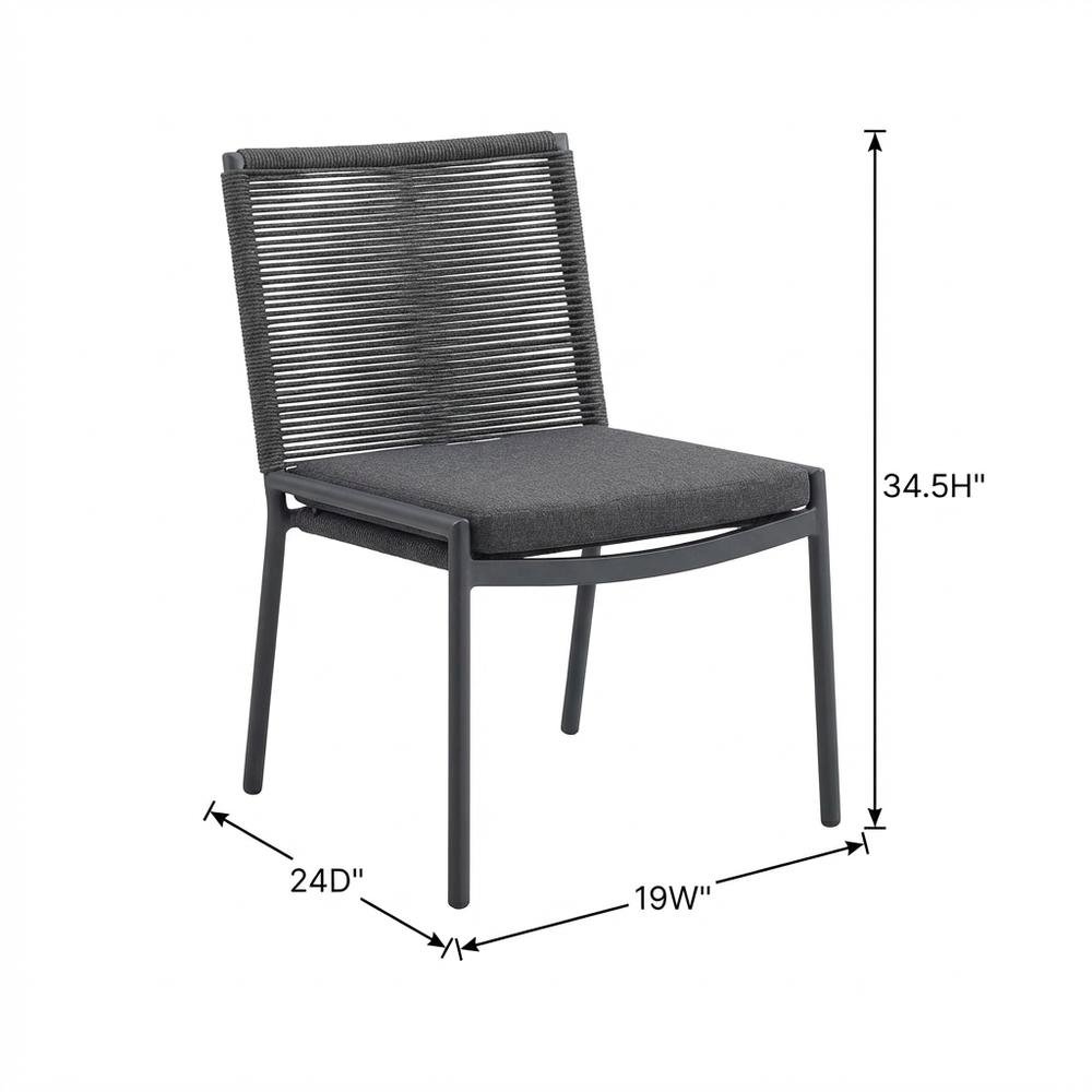 Gray Rope Fabric Outdoor Patio Dining Side Chair Set Of 2, Contemporary Style. Picture 7