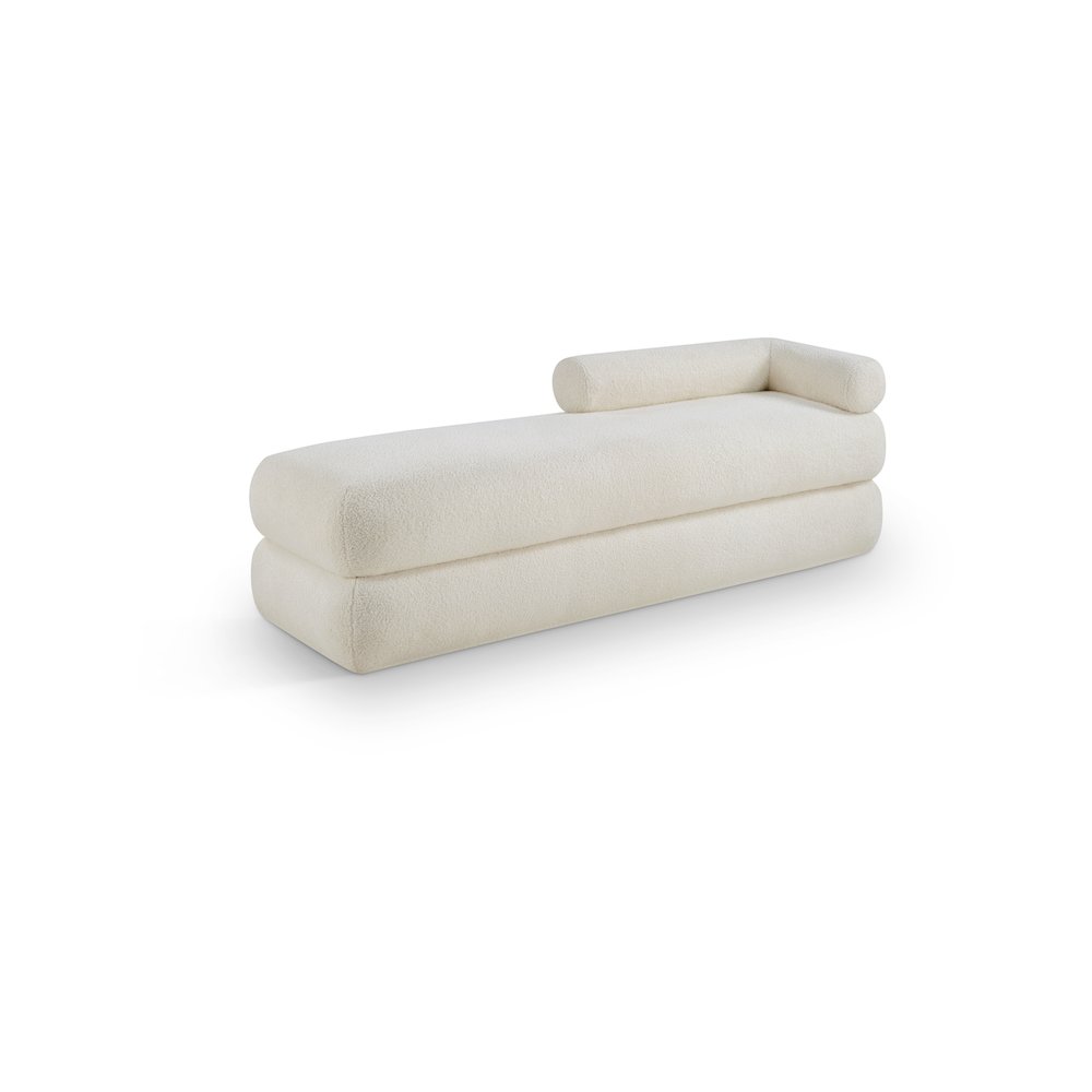 Kennedy Cream Faux Shearling Teddy Fabric Bench. Picture 1