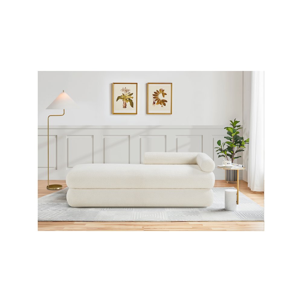 Kennedy Cream Faux Shearling Teddy Fabric Bench. Picture 2