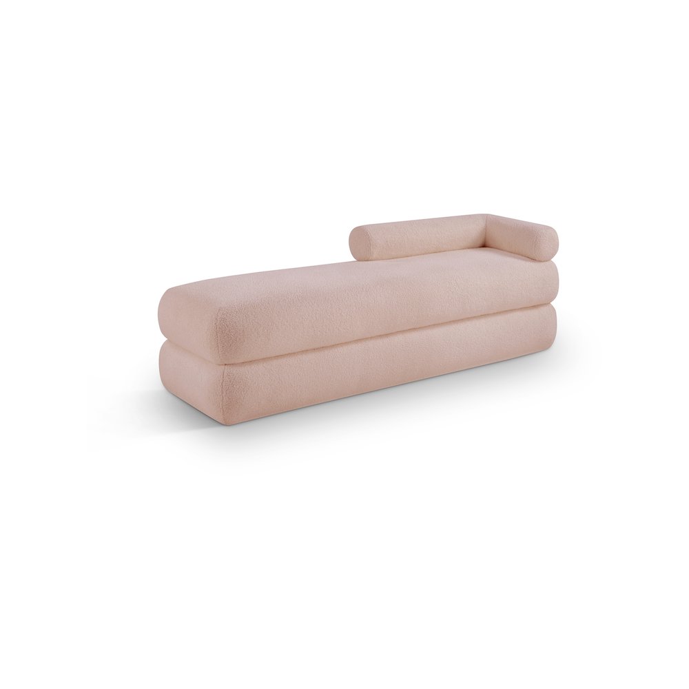 Kennedy Pink Faux Shearling Teddy Fabric Bench. Picture 1