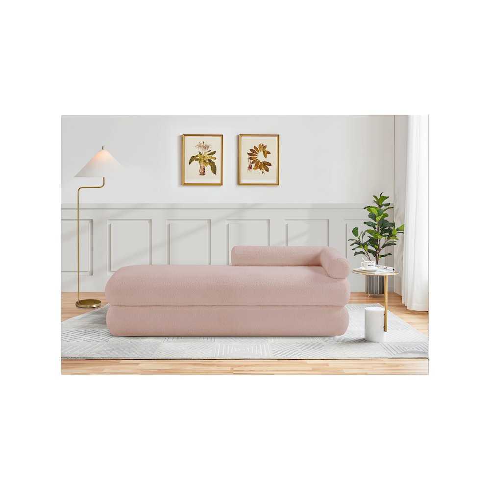 Kennedy Pink Faux Shearling Teddy Fabric Bench. Picture 2