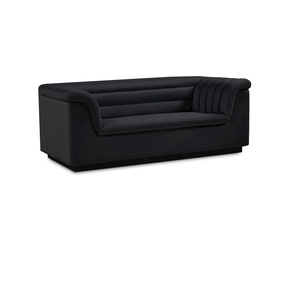 Cascade Black Velvet Fabric Loveseat. Picture 1