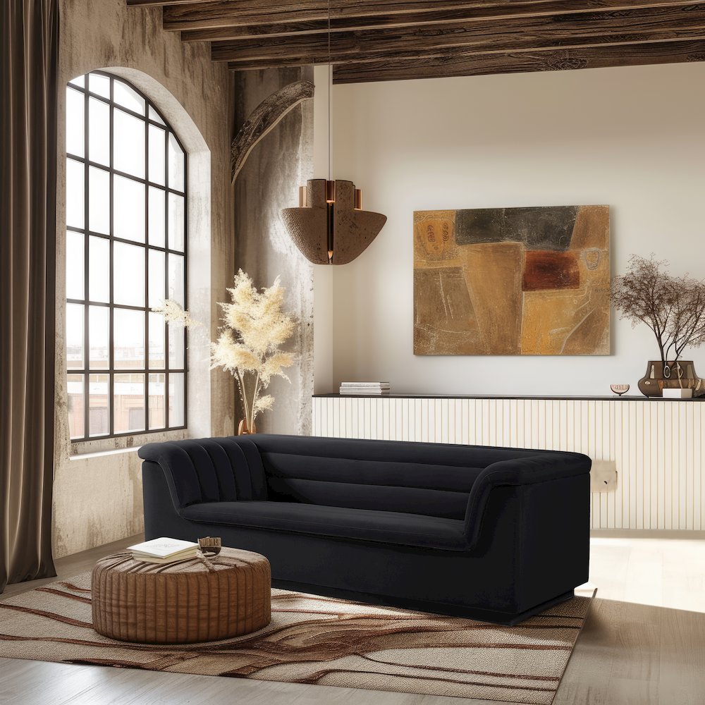 Cascade Black Velvet Fabric Sofa. Picture 2