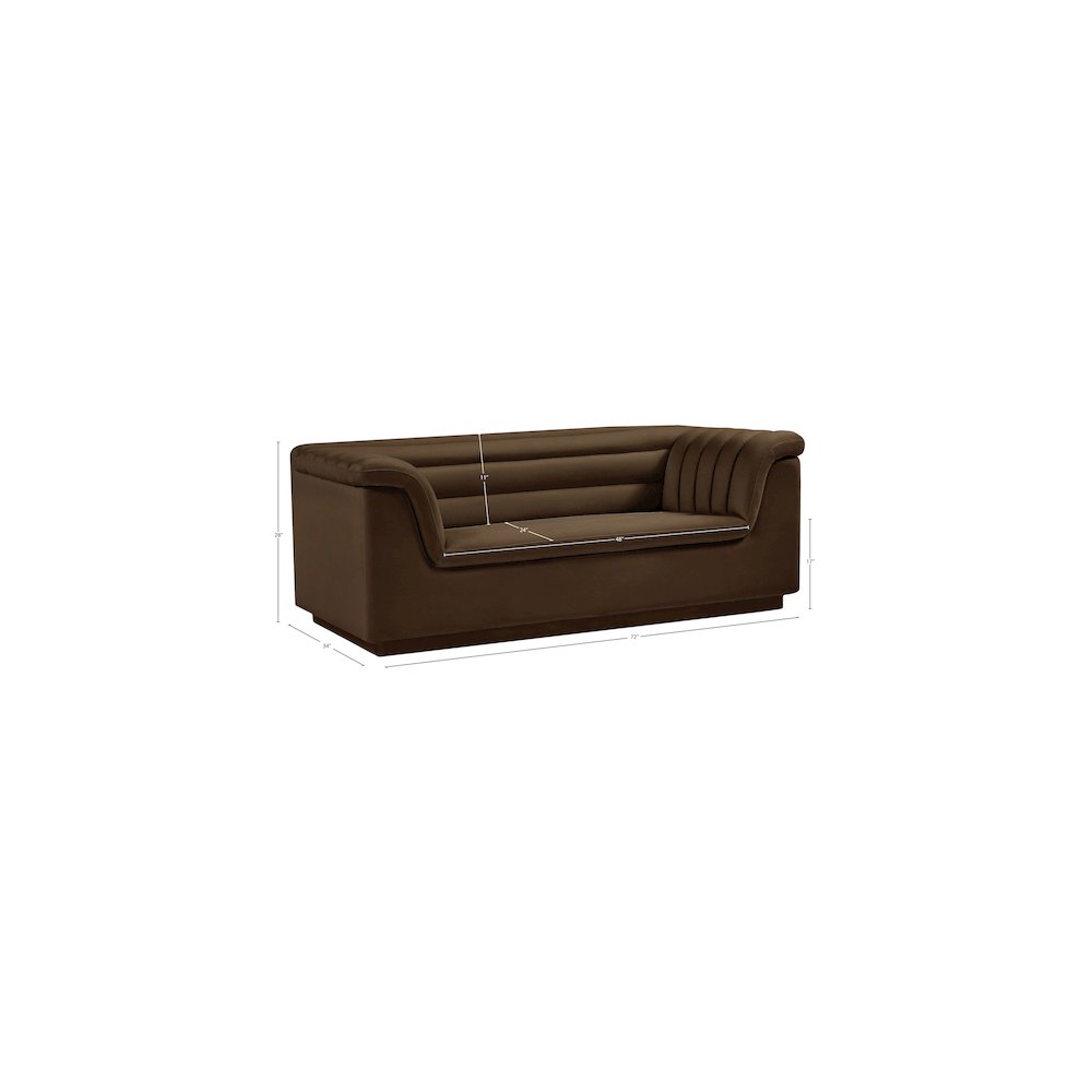 Cascade Brown Velvet Fabric Loveseat. Picture 17