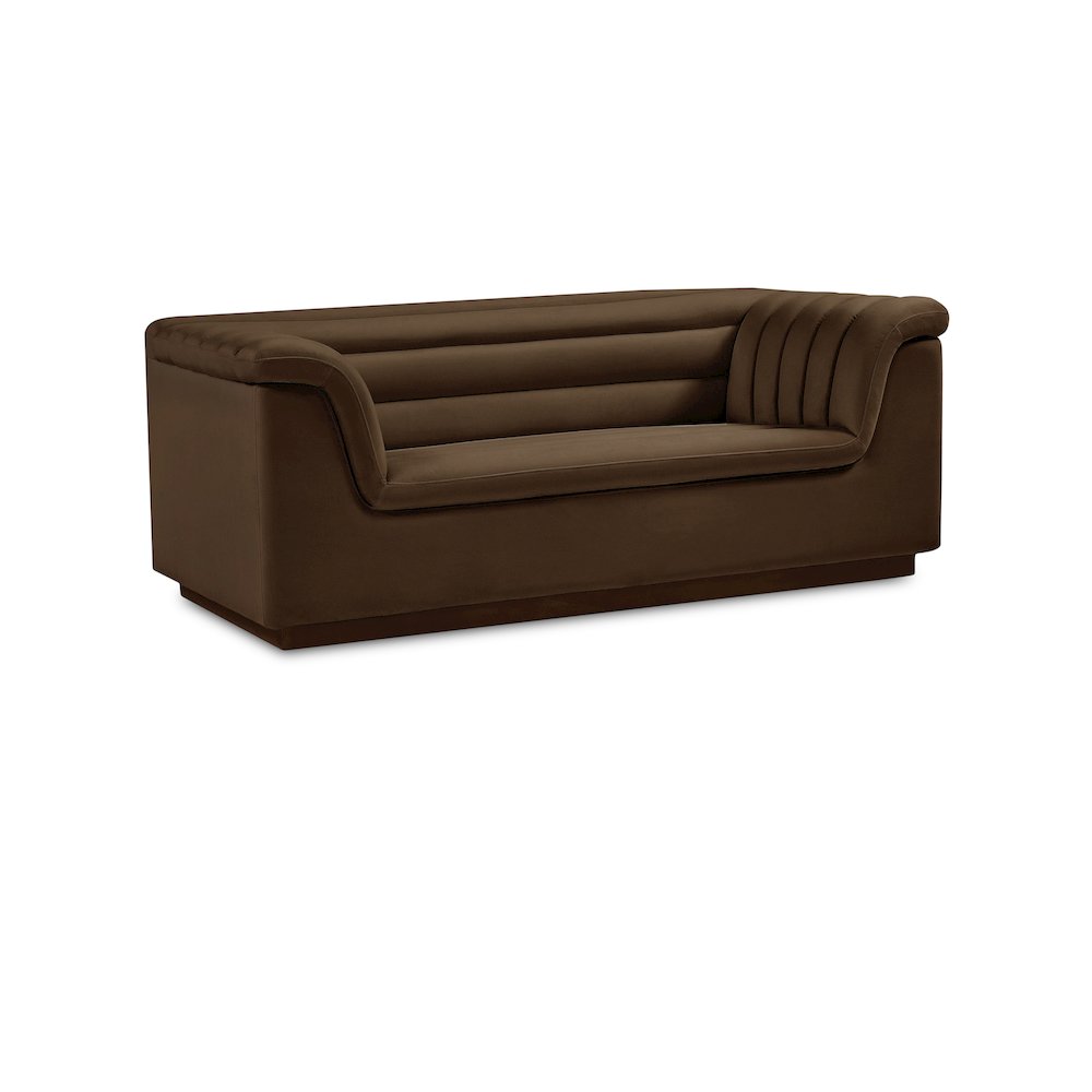 Cascade Brown Velvet Fabric Loveseat. Picture 1