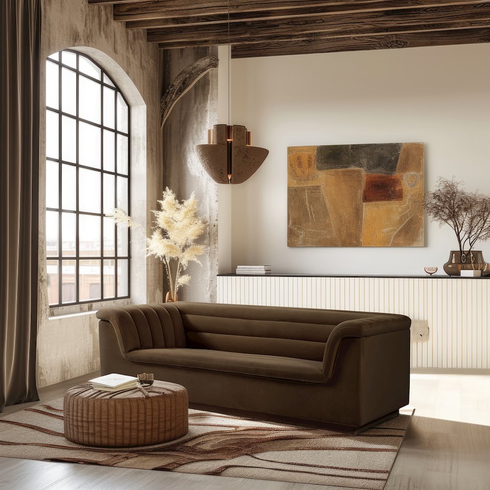 Cascade Brown Velvet Fabric Sofa. Picture 2