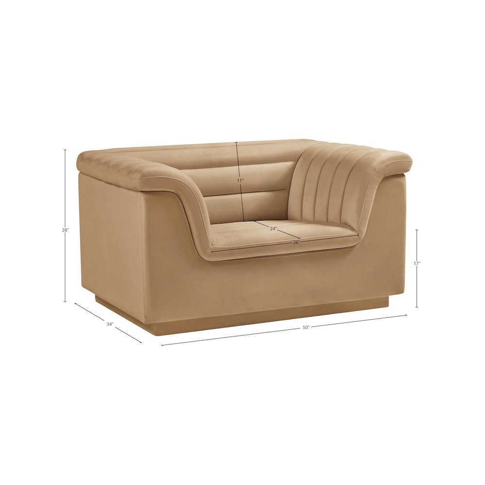Cascade Camel Velvet Fabric Chair. Picture 17