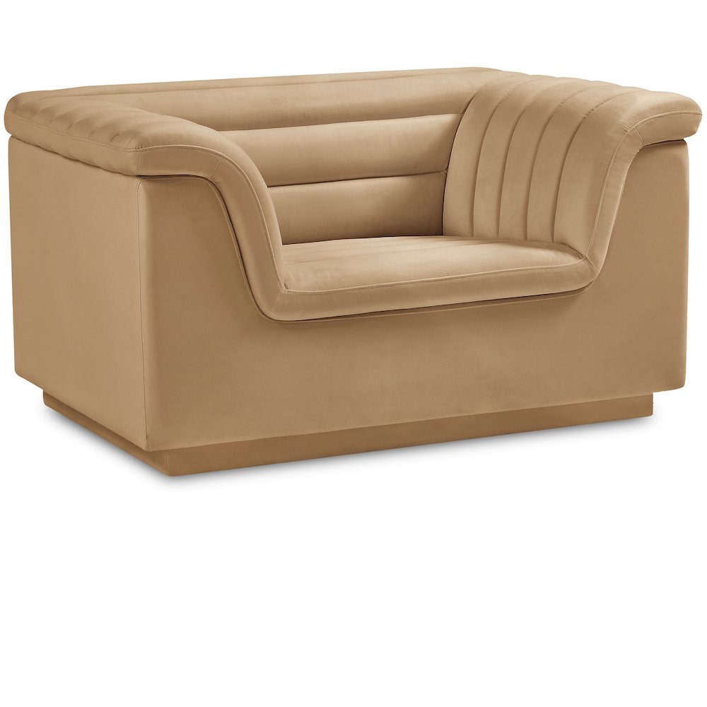 Cascade Camel Velvet Fabric Chair. Picture 1