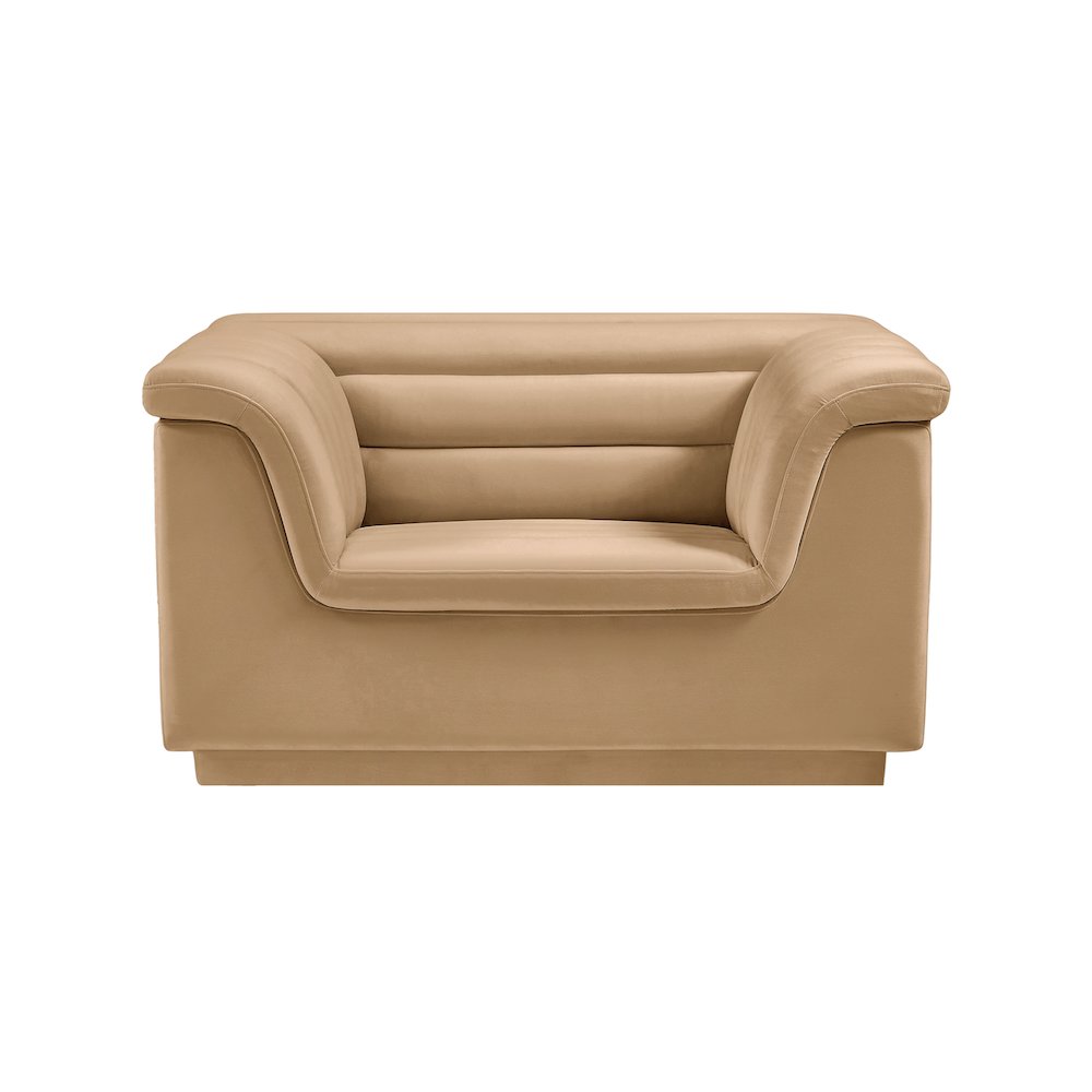 Cascade Camel Velvet Fabric Chair. Picture 5