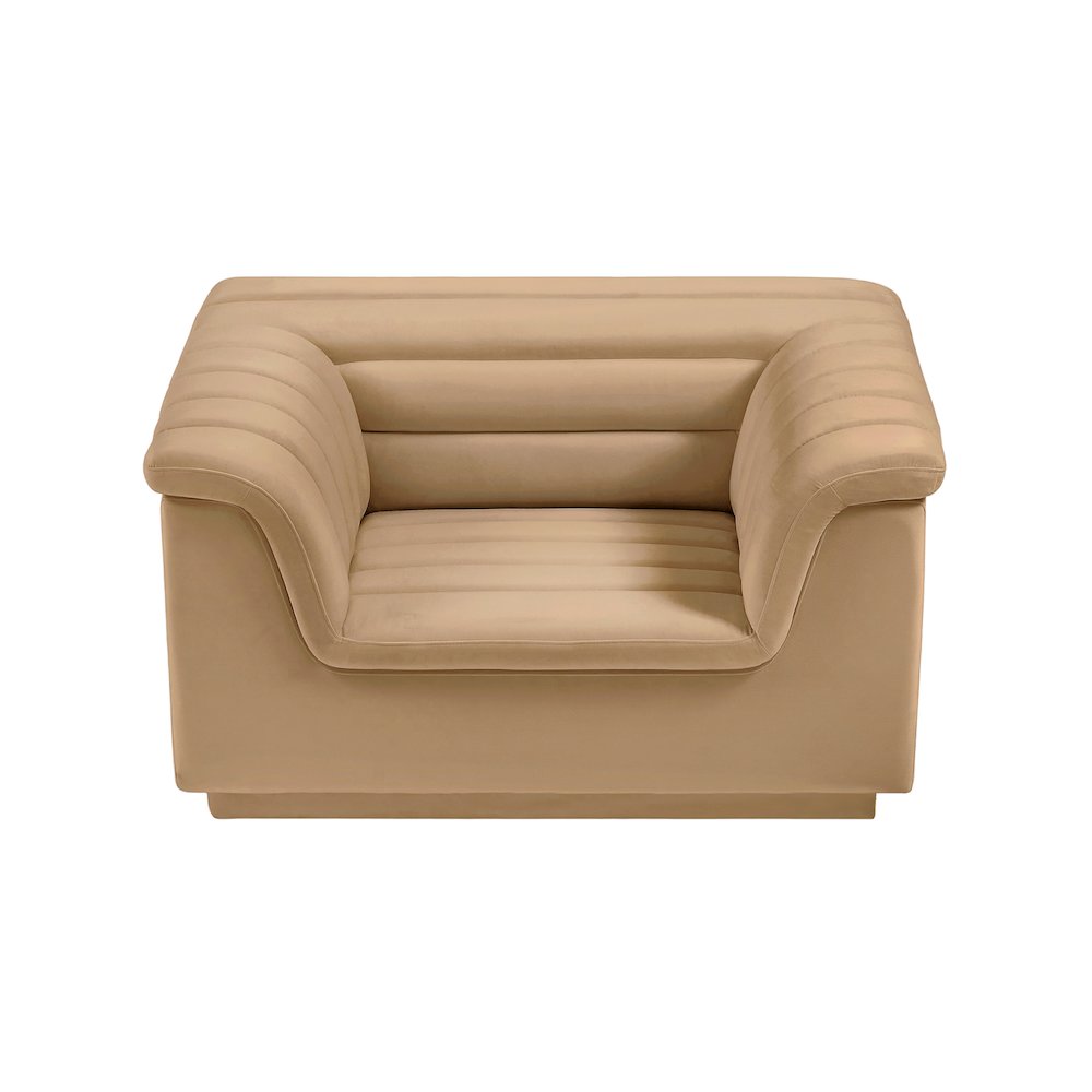 Cascade Camel Velvet Fabric Chair. Picture 6