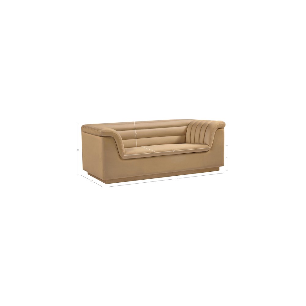 Cascade Camel Velvet Fabric Loveseat. Picture 17