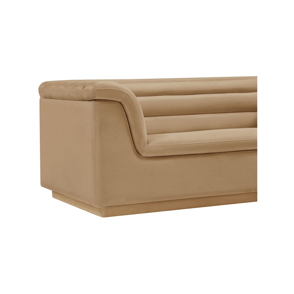 Cascade Camel Velvet Fabric Loveseat. Picture 10
