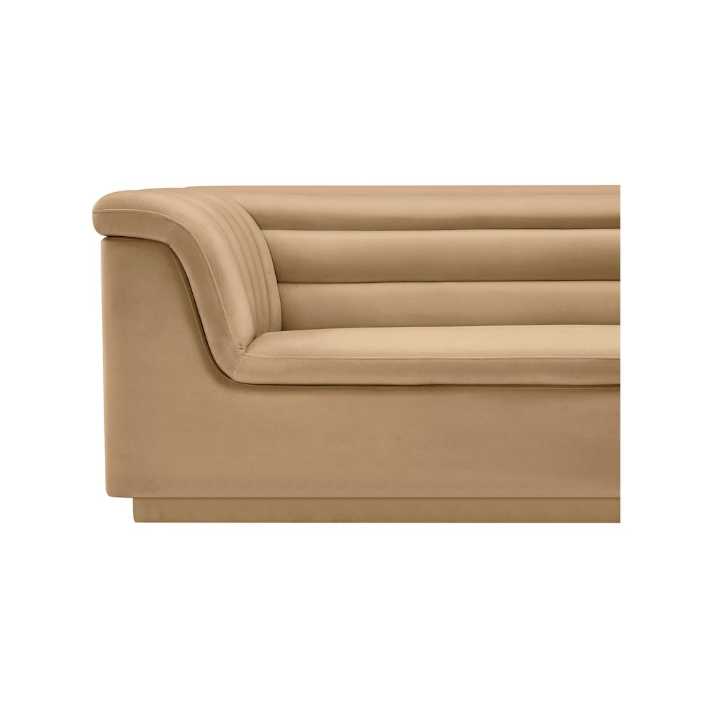 Cascade Camel Velvet Fabric Loveseat. Picture 11