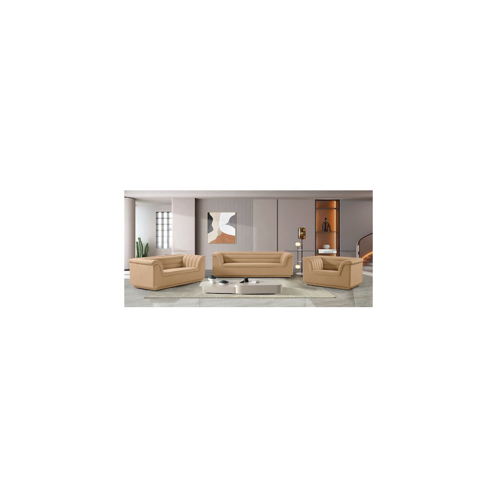 Cascade Camel Velvet Fabric Loveseat. Picture 16