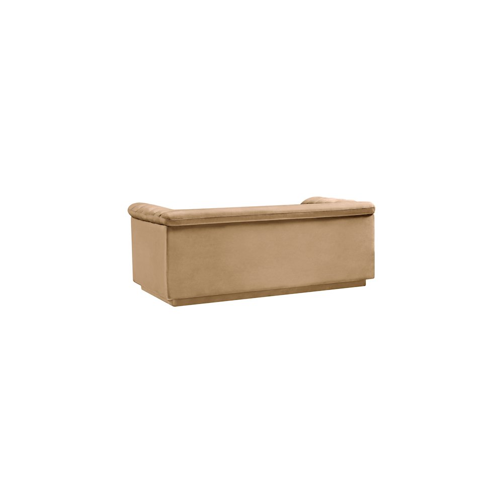 Cascade Camel Velvet Fabric Loveseat. Picture 4