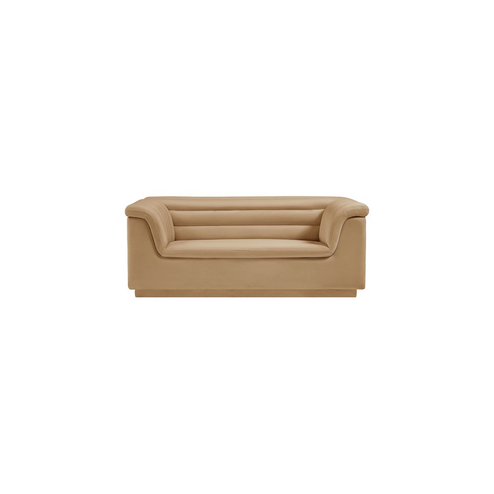 Cascade Camel Velvet Fabric Loveseat. Picture 5