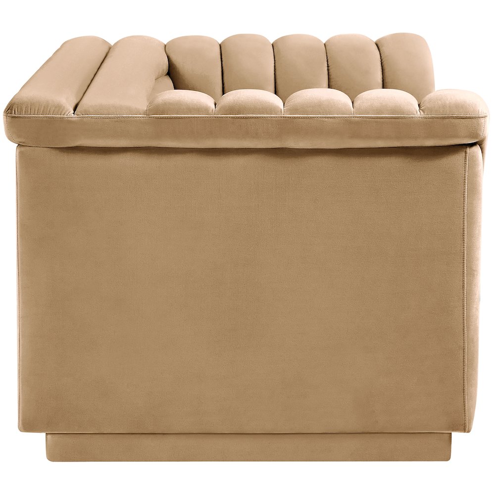 Cascade Camel Velvet Fabric Loveseat. Picture 7