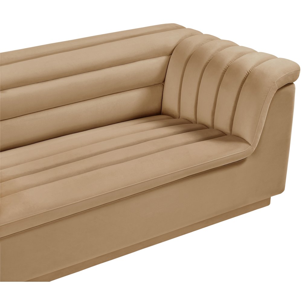 Cascade Camel Velvet Fabric Loveseat. Picture 8