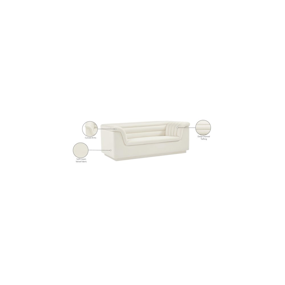 Cascade Cream Velvet Fabric Loveseat. Picture 18