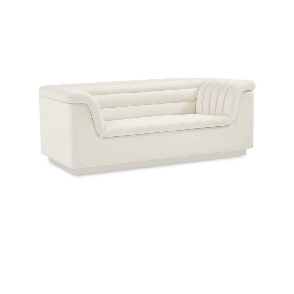 Cascade Cream Velvet Fabric Loveseat. Picture 1