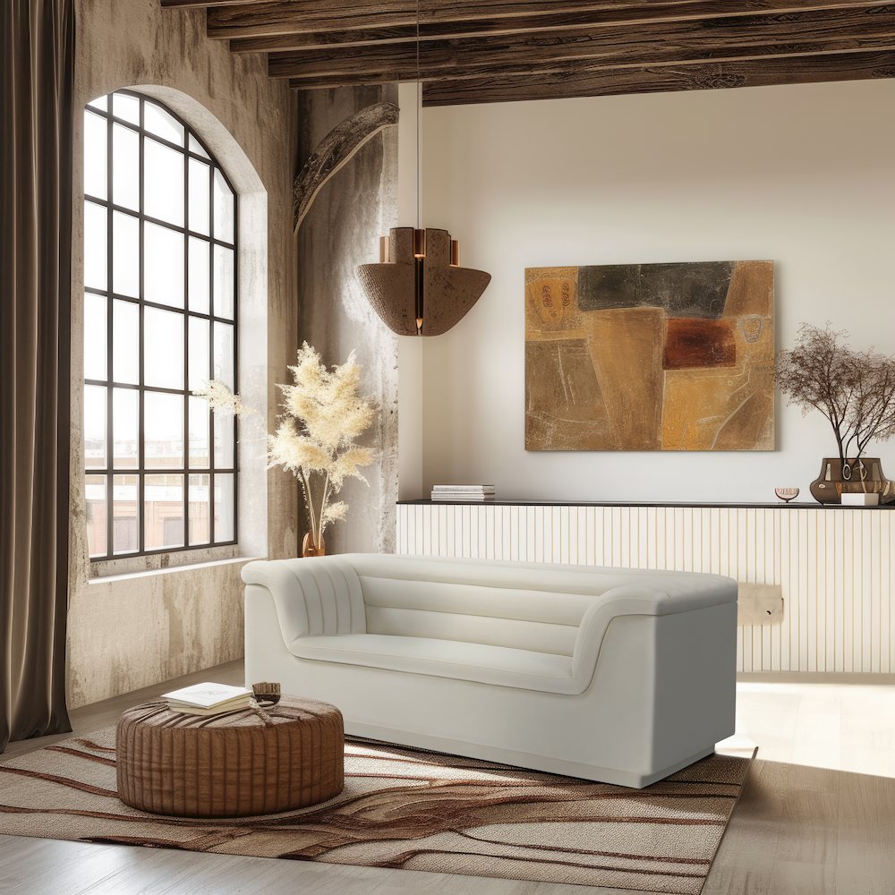 Cascade Cream Velvet Fabric Loveseat. Picture 2