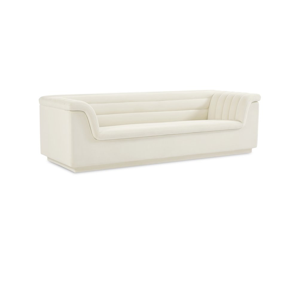 Cascade Cream Velvet Fabric Sofa. Picture 1