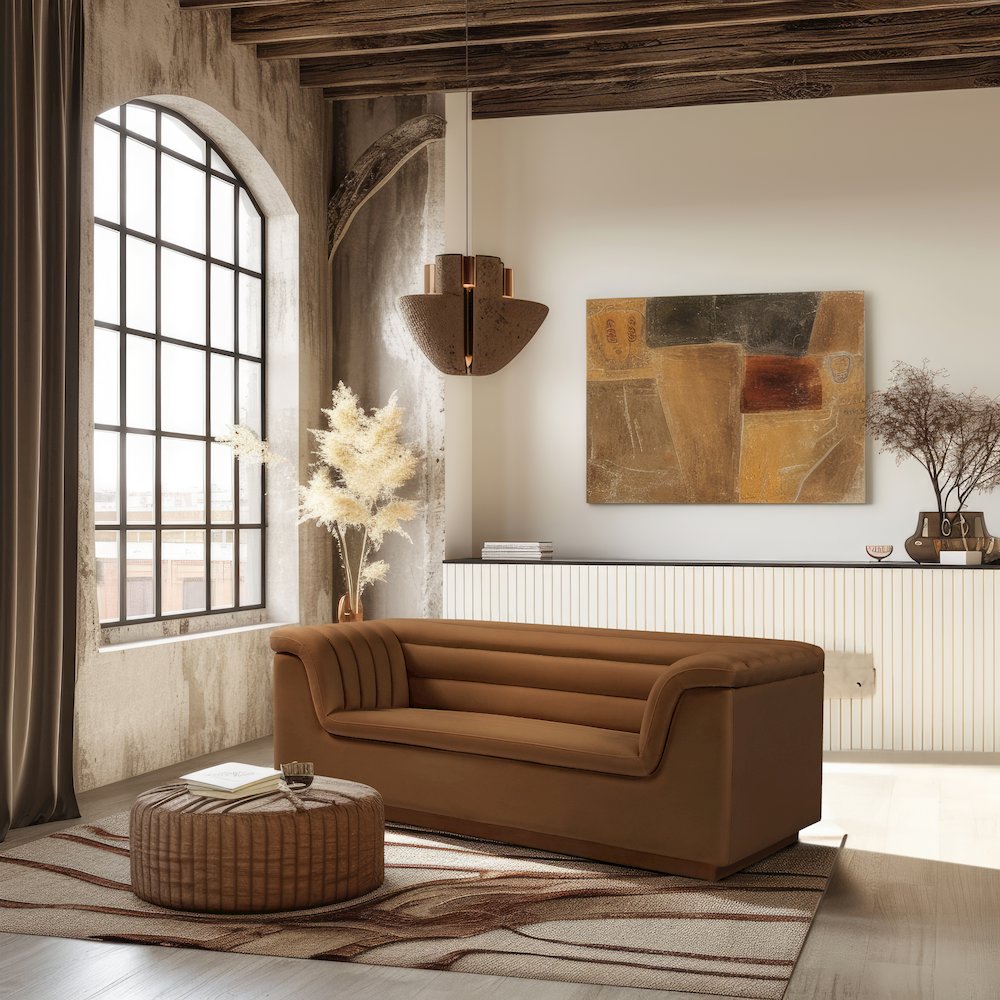 Cascade Saddle Velvet Fabric Loveseat. Picture 2