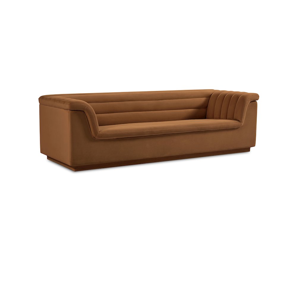 Cascade Saddle Velvet Fabric Sofa. Picture 1