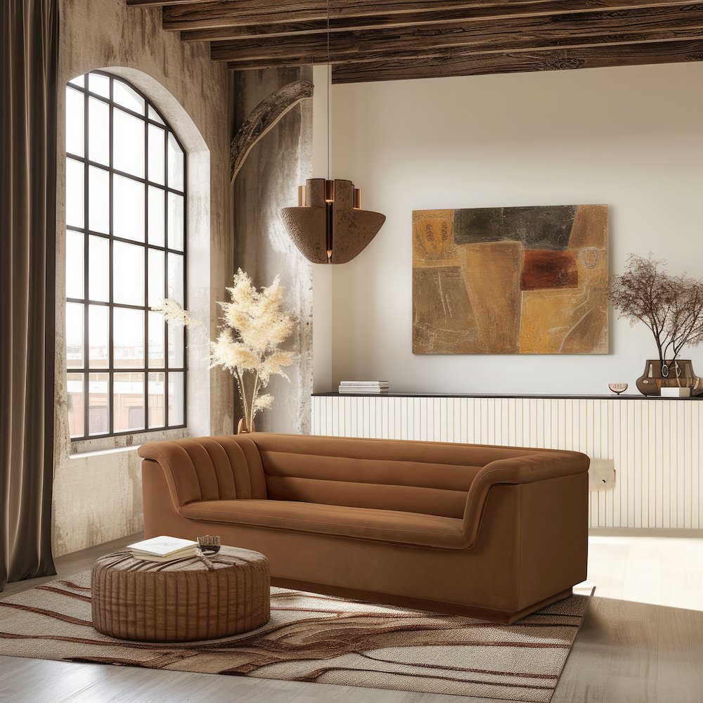 Cascade Saddle Velvet Fabric Sofa. Picture 2