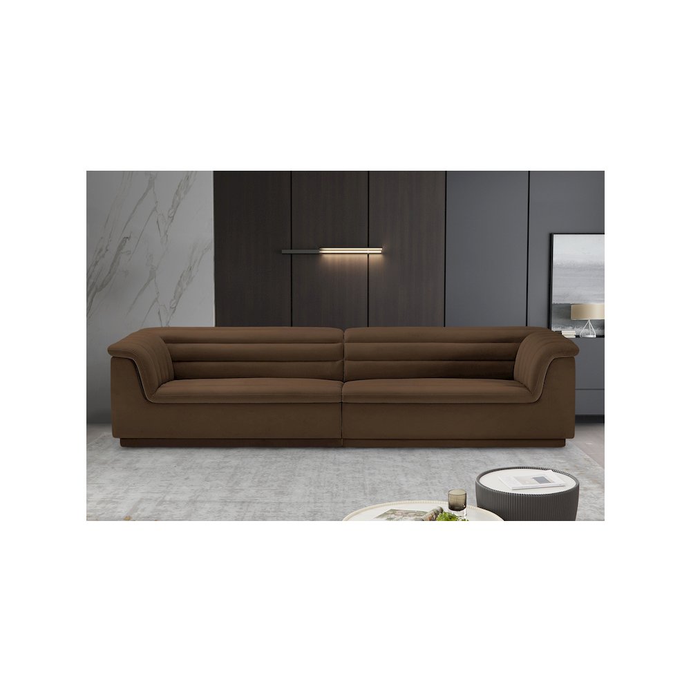Cascade Brown Velvet Fabric Modular Sofa. Picture 2