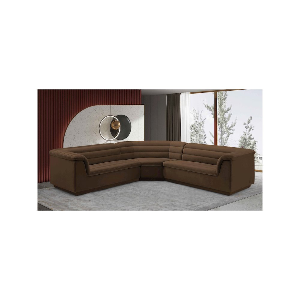 Cascade Brown Velvet Fabric Modular Sectional. Picture 2