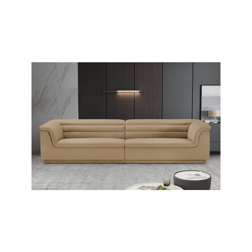 Cascade Camel Velvet Fabric Modular Sofa. Picture 2