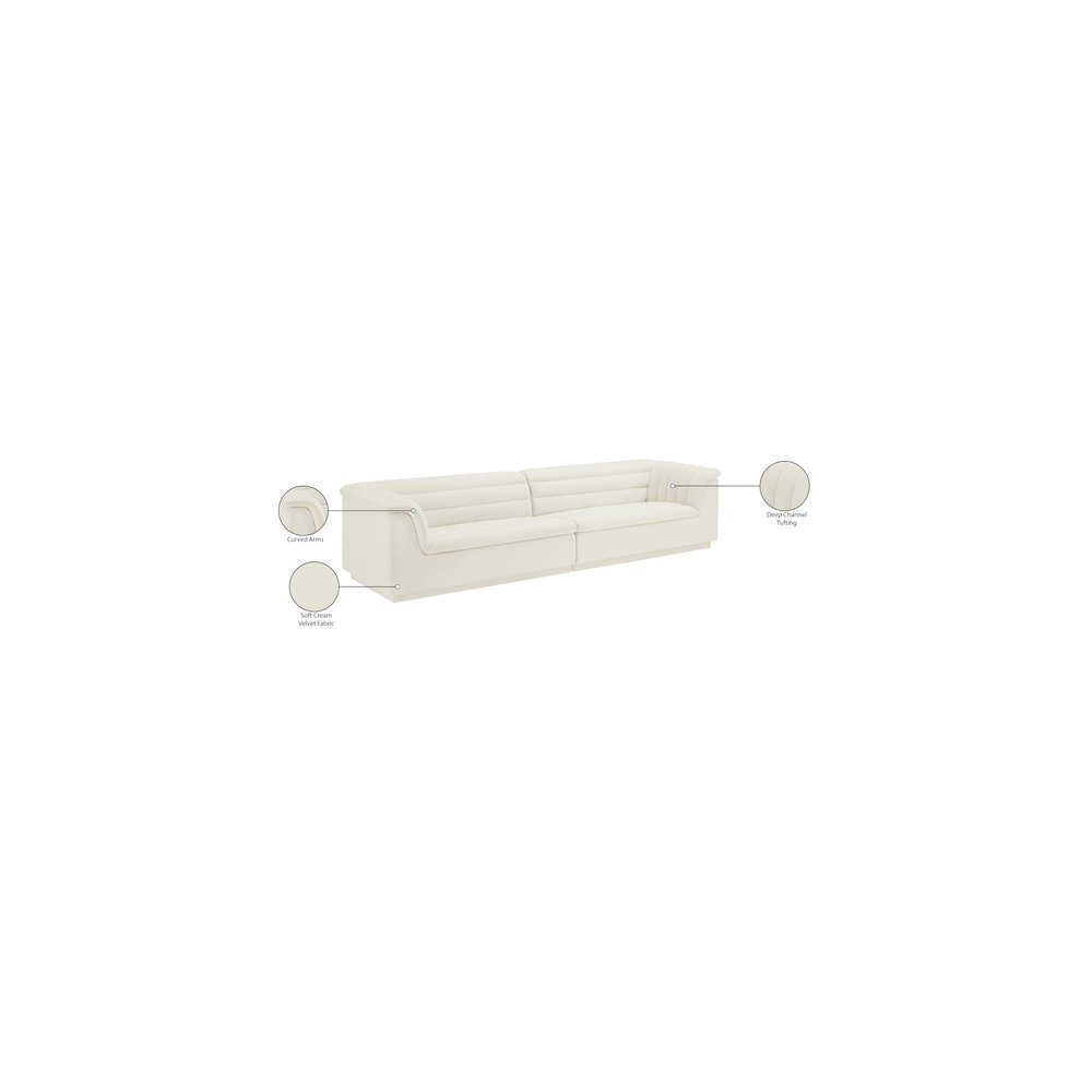 Cascade Cream Velvet Fabric Modular Sofa. Picture 11