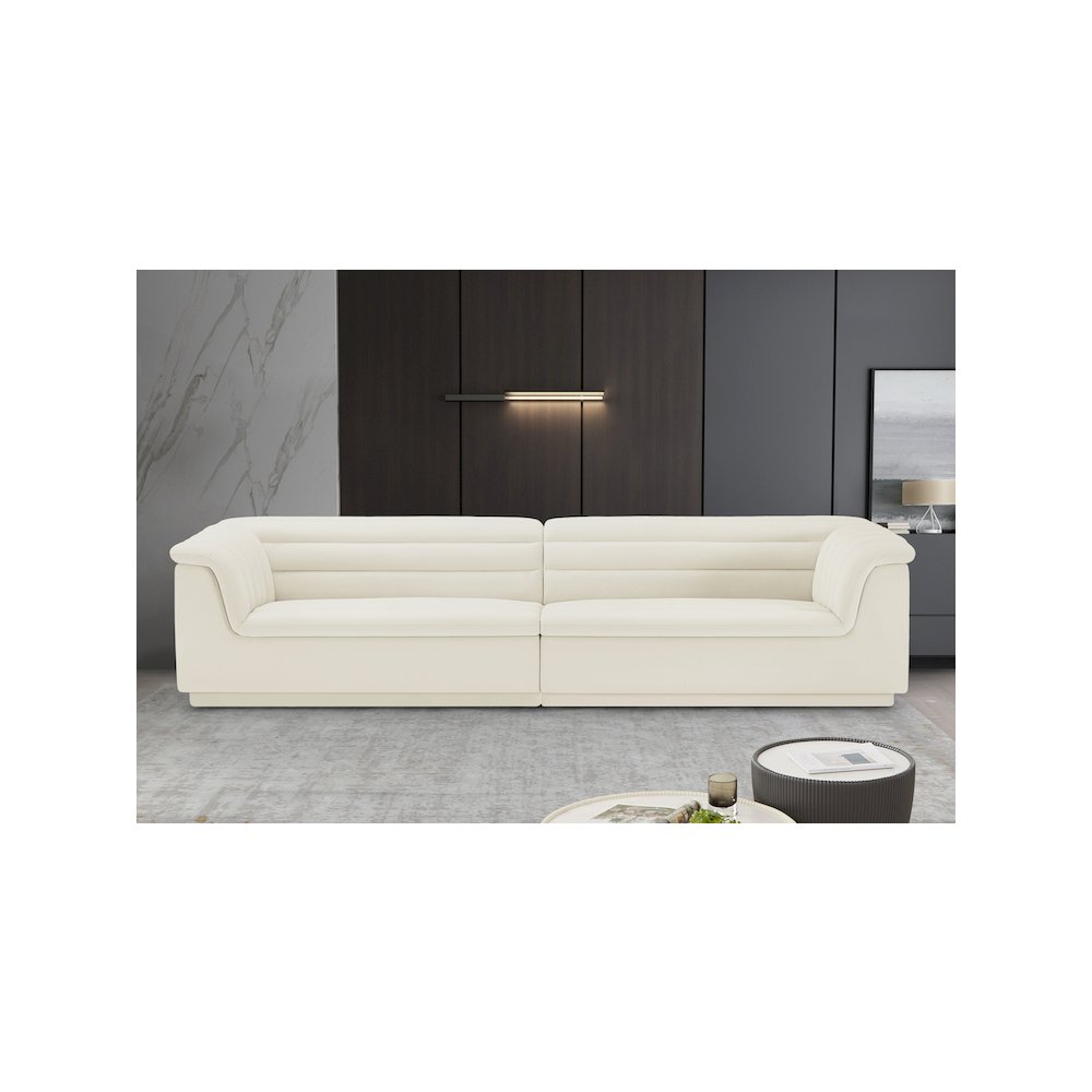 Cascade Cream Velvet Fabric Modular Sofa. Picture 2