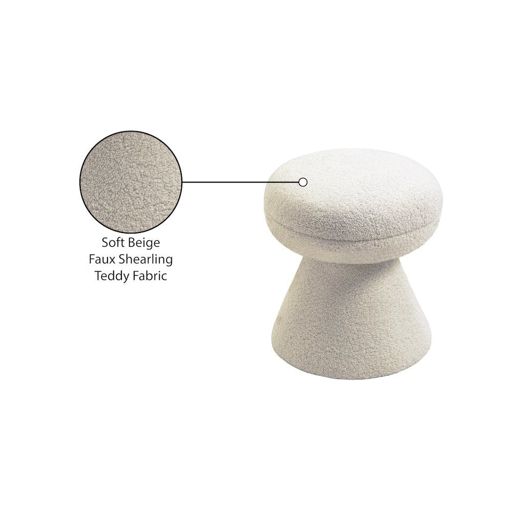 Drum Beige Faux Shearling Teddy Fabric Ottoman/Stool. Picture 5